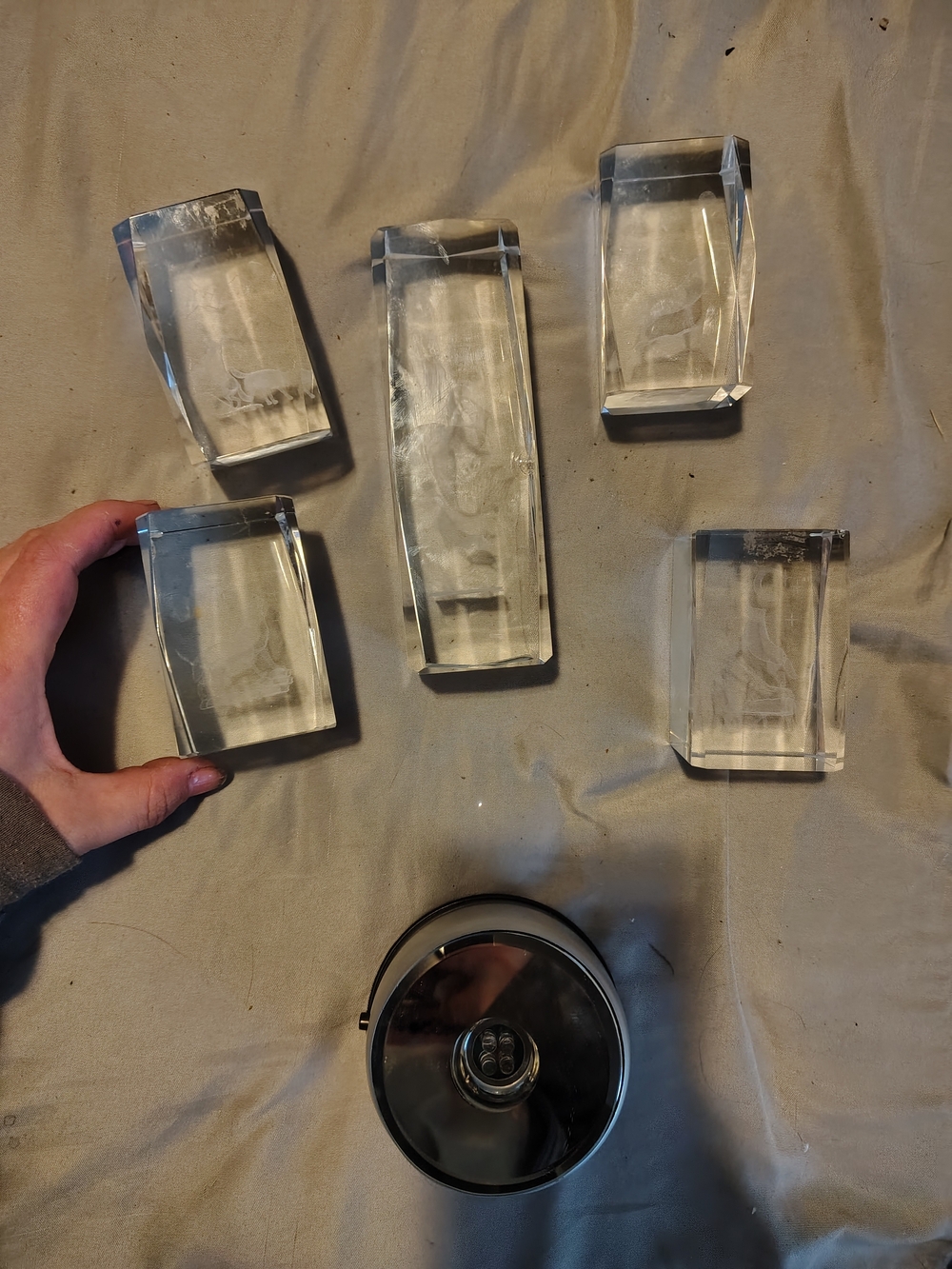 3D Laser Etched K9 Crystal Mermaid And 4 Wolves Designs With LED Light For Sale!